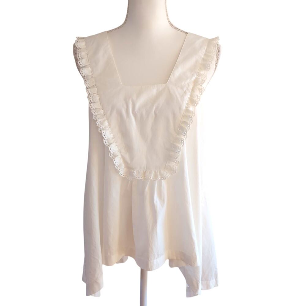 NWT Piyama Elsie White Eylette Trim Sleeveless Pajama Top Size Medium